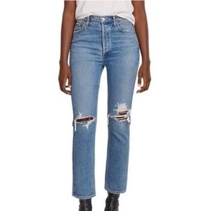 Agolde Riley High Rise Straight Medium Destructed Wash $198